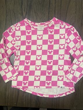 GAP Pink and White Checkerboard Mickey Long Sleeve Top